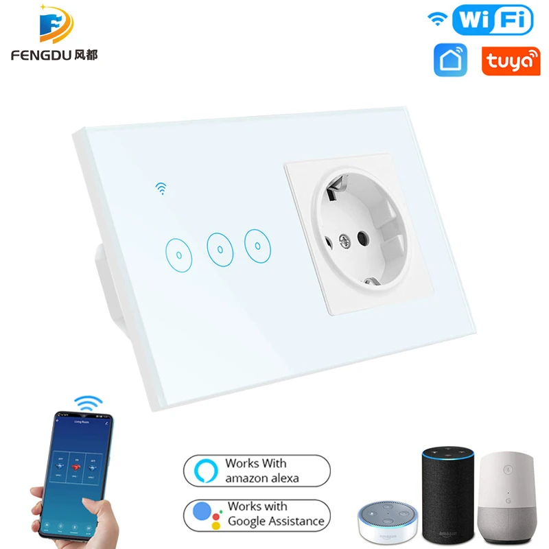 

Tuya Smart WiFi Switch Light 1 2 3 Gang Touch Wall Timer Switch EU Plug Electrical Socket Work with Google Home Alexa