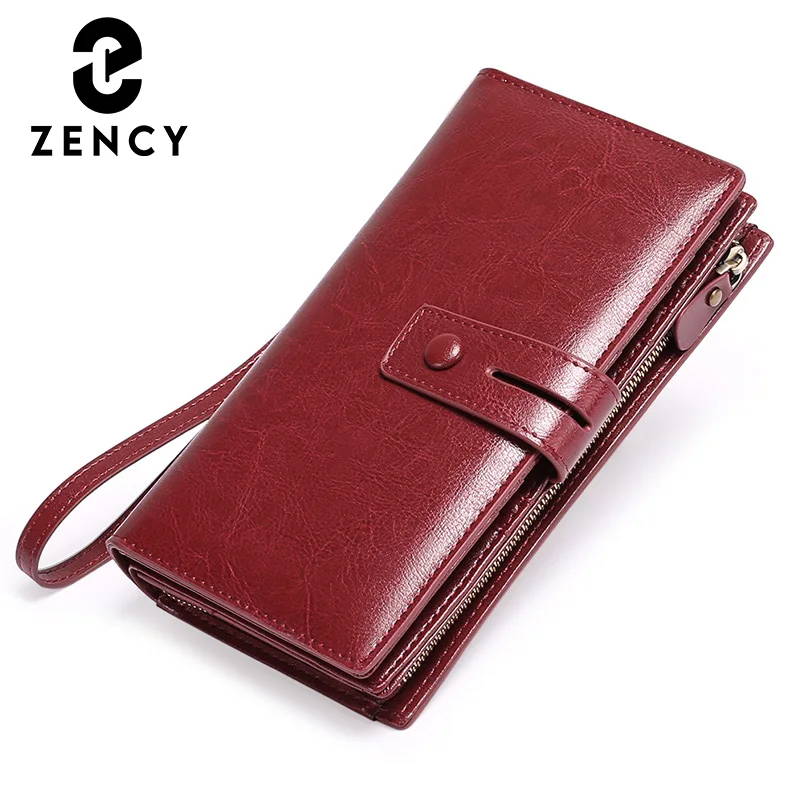 Zency Soft Cowhide Leather Female Wallet Card Holder Coin Women Purse New Fashion Classic Clutch Purse Simple Casual Long Wallet