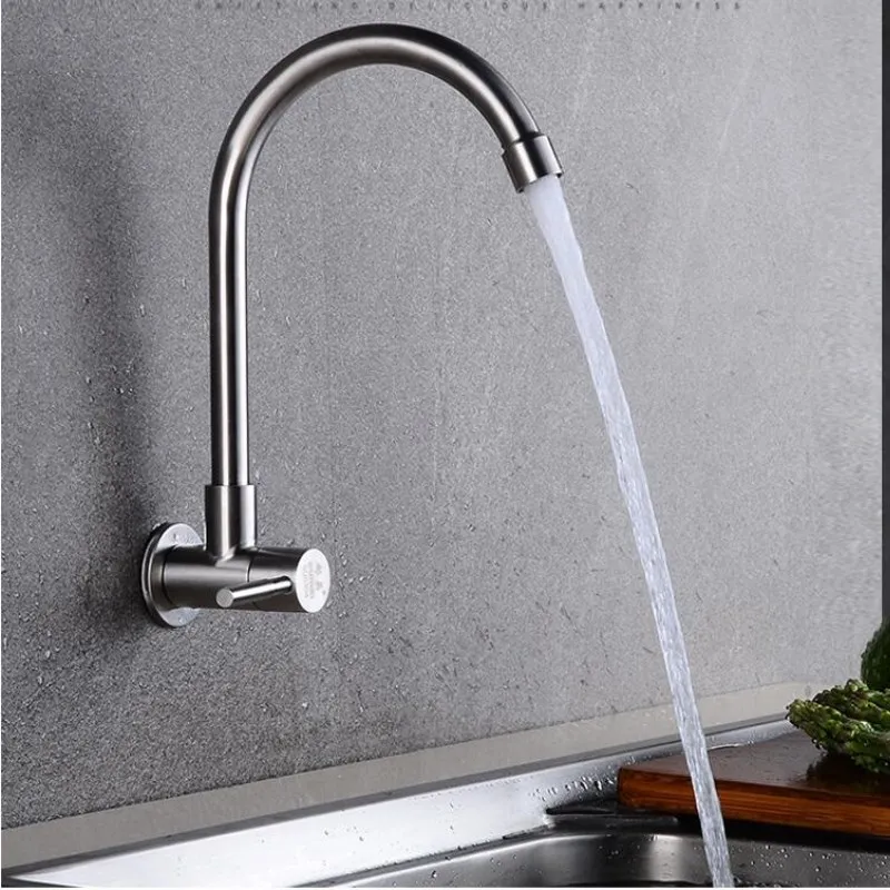 Wall Mounted single cold Stream Sprayer Kitchen Faucet Single Handle 304 stainless steel Flexible Hose Kitchen Mixer Taps