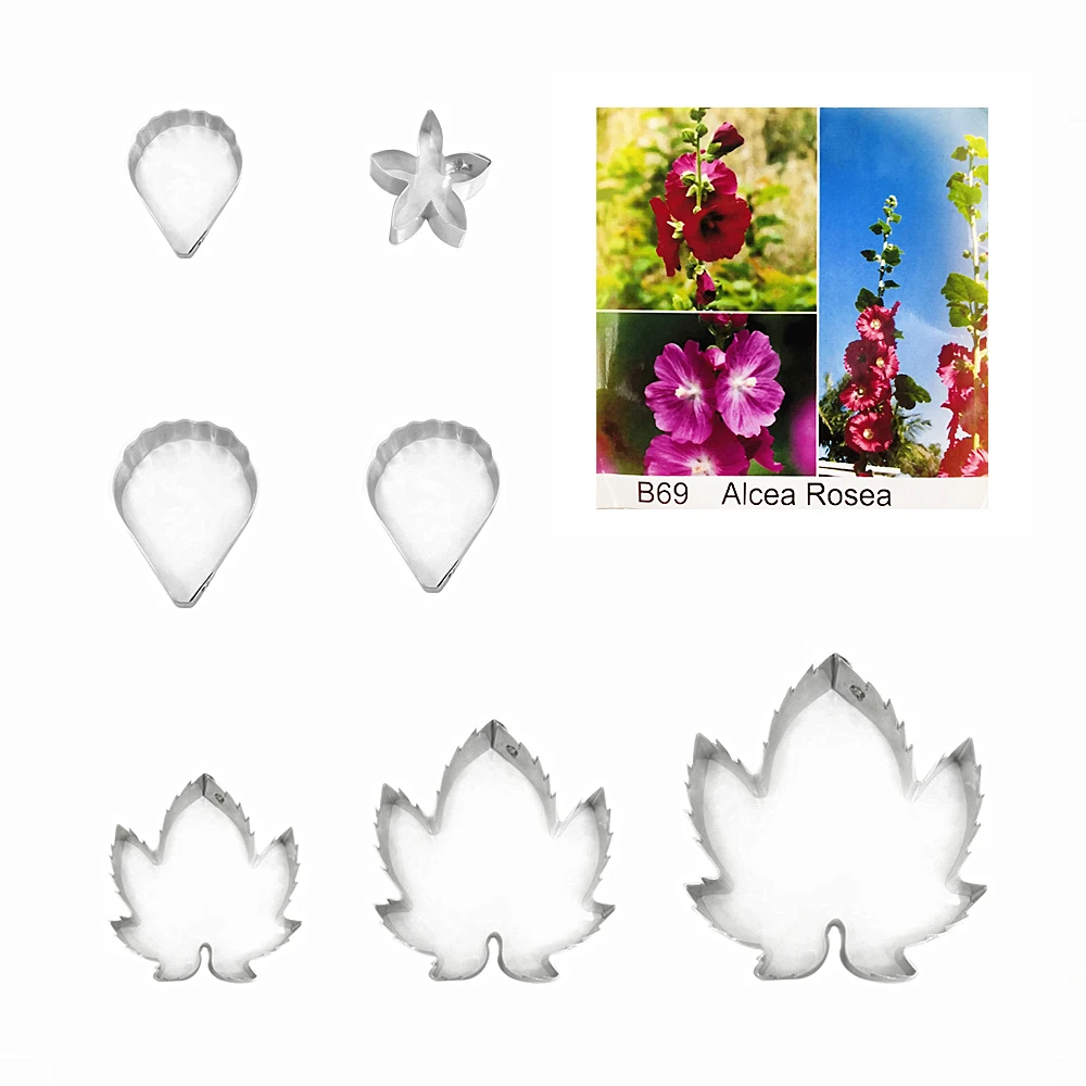 Alcea Rosea fondant sugar flower cutters baking cake decorations Polymer Clay Cold Porcelain gumpaste tools