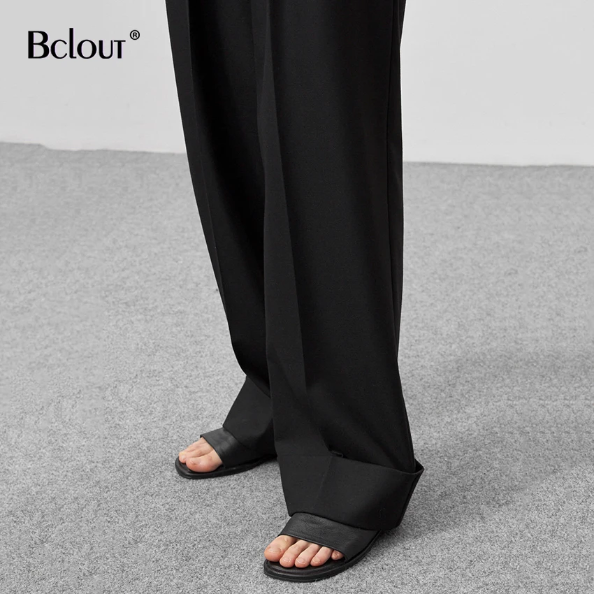 Bitclout Work Black Casual Wide Leg Pants For Women Autumn 2021 Streetwear Plain Trousers Fashion Woman Korean Long Pants Female