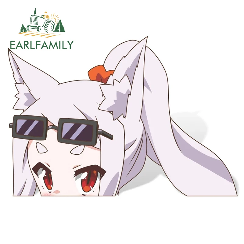 EARLFAMILY 13cm x 10.7cm Cartoon Car Sticker Senko x Shiro Graffiti Peeking Motorcycle Car Window Decal Peek Girl Car Styling