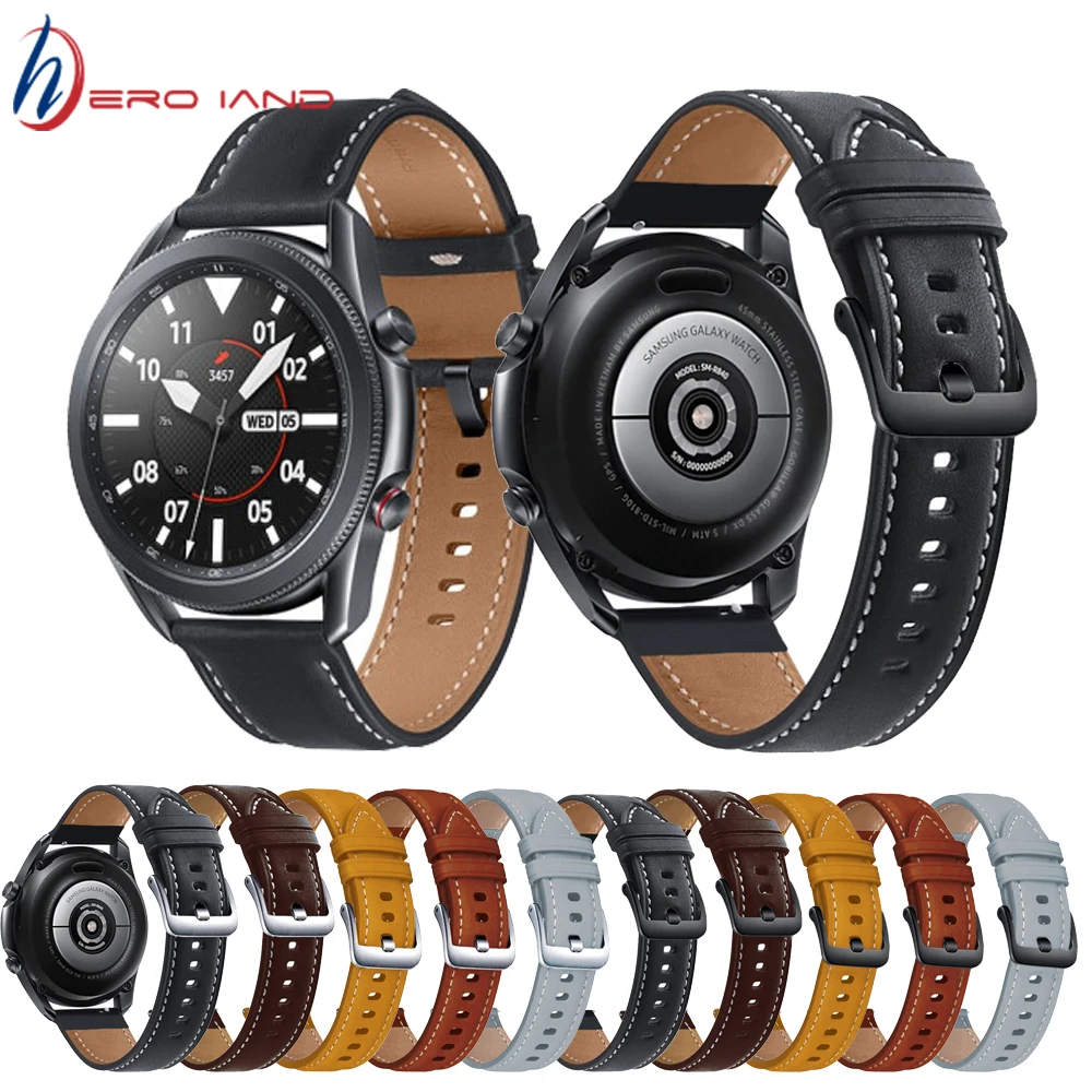 22mm Leather Watchband Strap for Samsung Galaxy Watch 3 45mm/ 46mm Band Sport Smart Bracelet Replacemen Wristband Correa