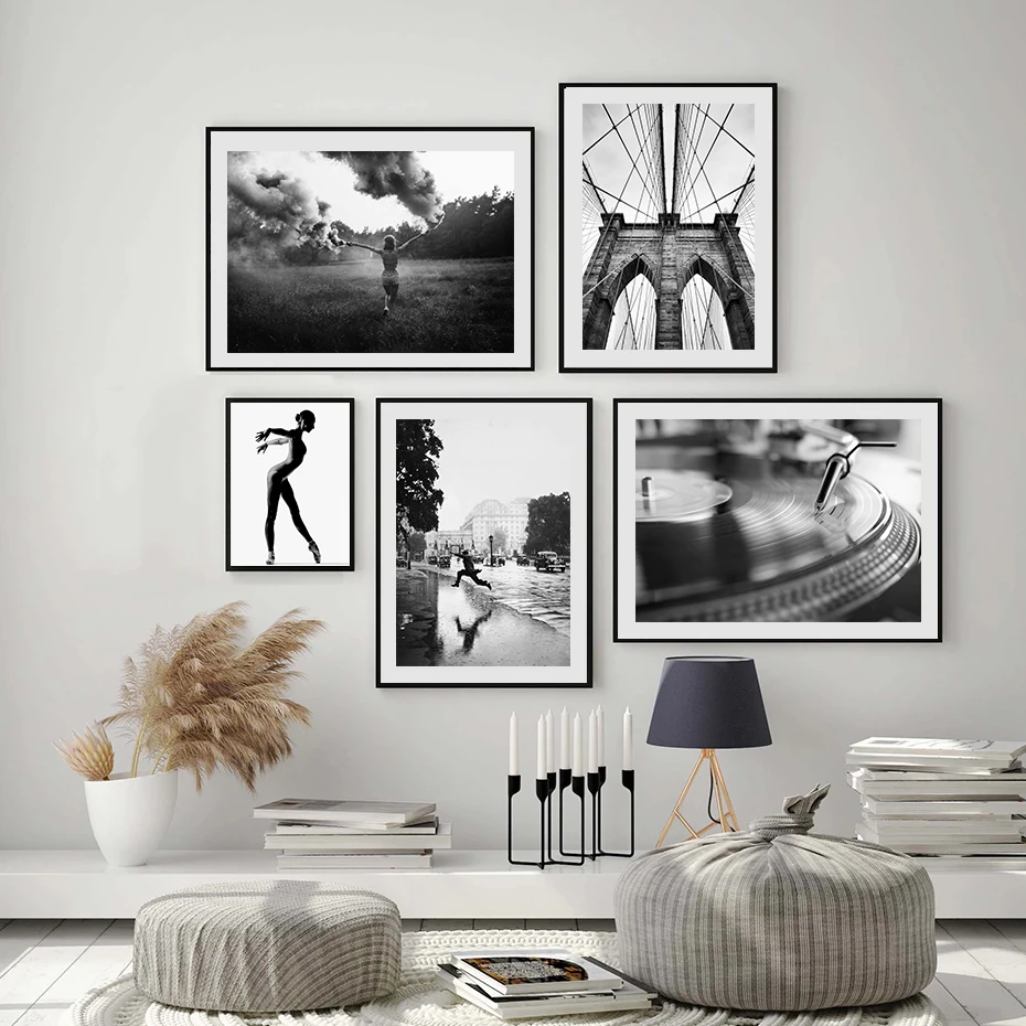 Classic Brooklyn Bridge Canvas Painting, Black and White Poster, Print for Living Room, Home Decoration