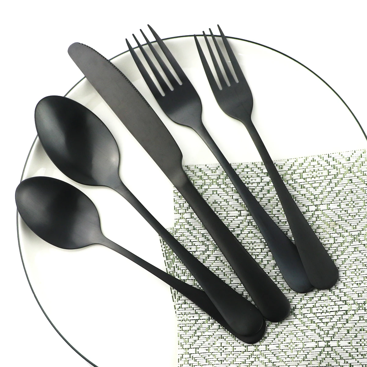 Matte Black Dinnerware Cutlery Set Stainless Steel Silverware Butter Steak Knife Fruit Dessert Fork Spoon Flatware Tableware Set