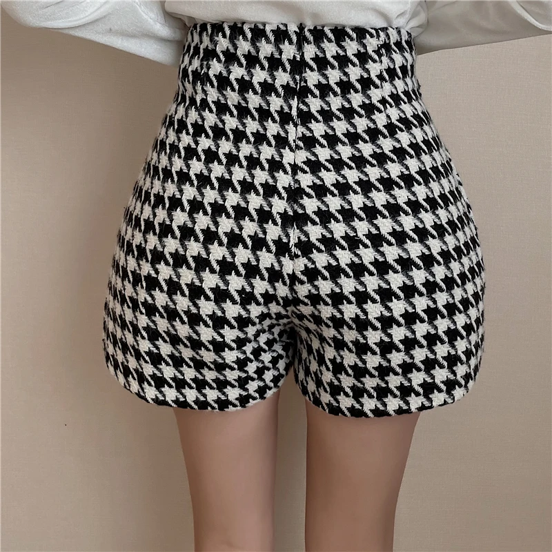 2026 Winter Warm Plaid Shorts High Waist Houndstooth Winter Booty Short Trousers