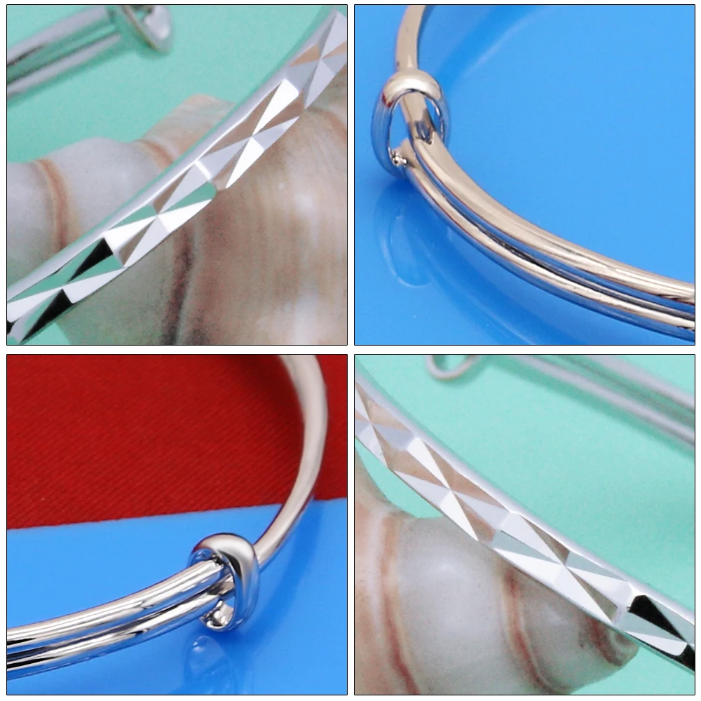 925 Sterling Silver Push Pull Bangle Bracelet Simple Engraving Vintage Pattern Design Women's Fashion Jewelry