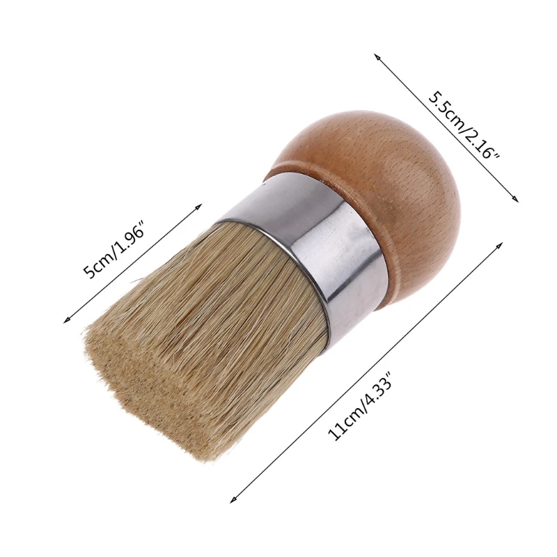 Round Chalk Paint Wax Brush Ergonomic Wood Handle Natural Bristle Brushes Tool E5BE