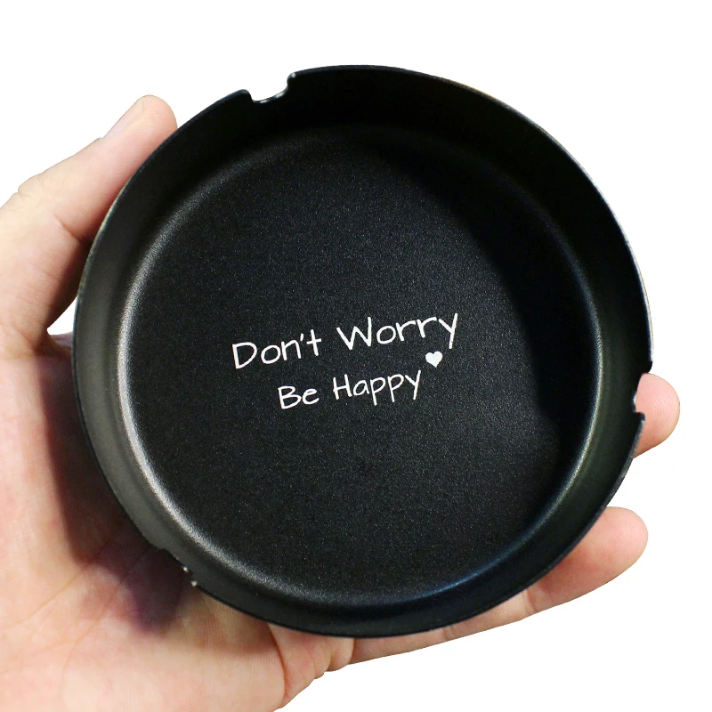 Black Matte Frosted Creative Round Metal Stainless Steel Ashtray For Bar Restaurant LOGO Custom Made Laser Engraving Lettering