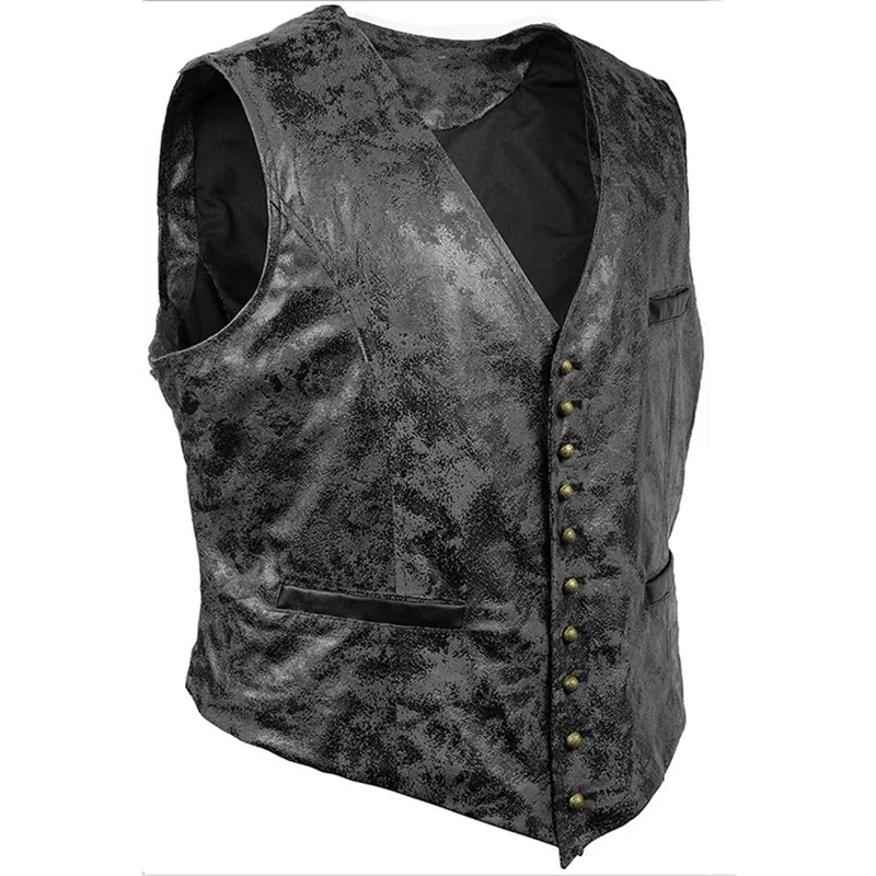 Men\'s Steampunk Cosplay Costume Vest Jacket 2020 Brand New Rivet Button Faux Leather Cowboy Waist Coat Chalecos Para Hombre