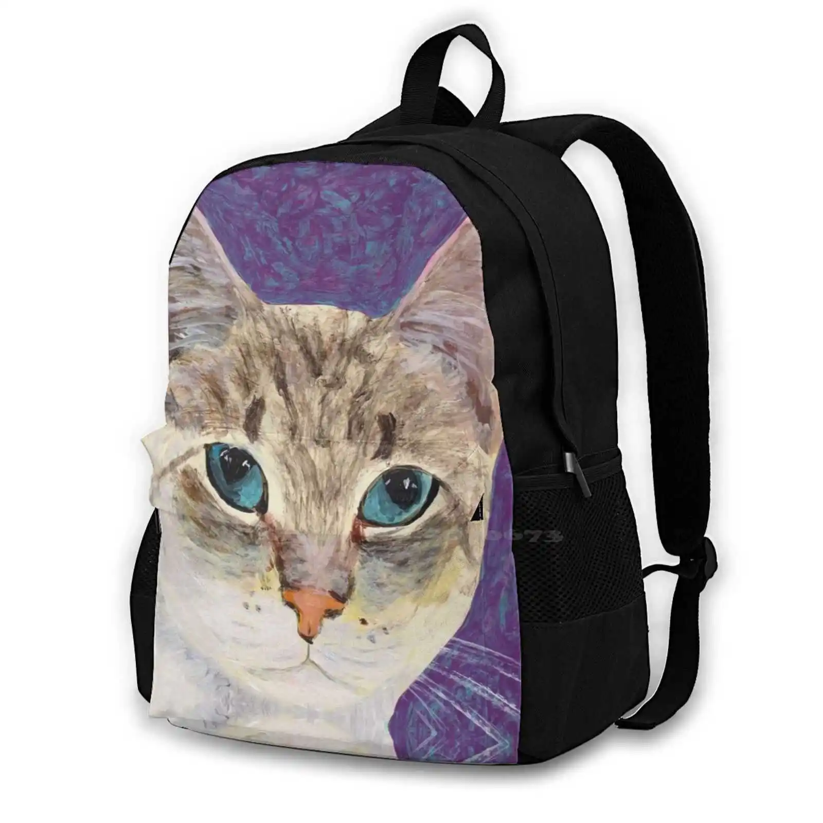 Blue Eyed Cat Backpacks For School Teenagers Girls Travel Bags Cat Painting Realistic Cat Blue Eyes Blue Eyed Cat Realistic