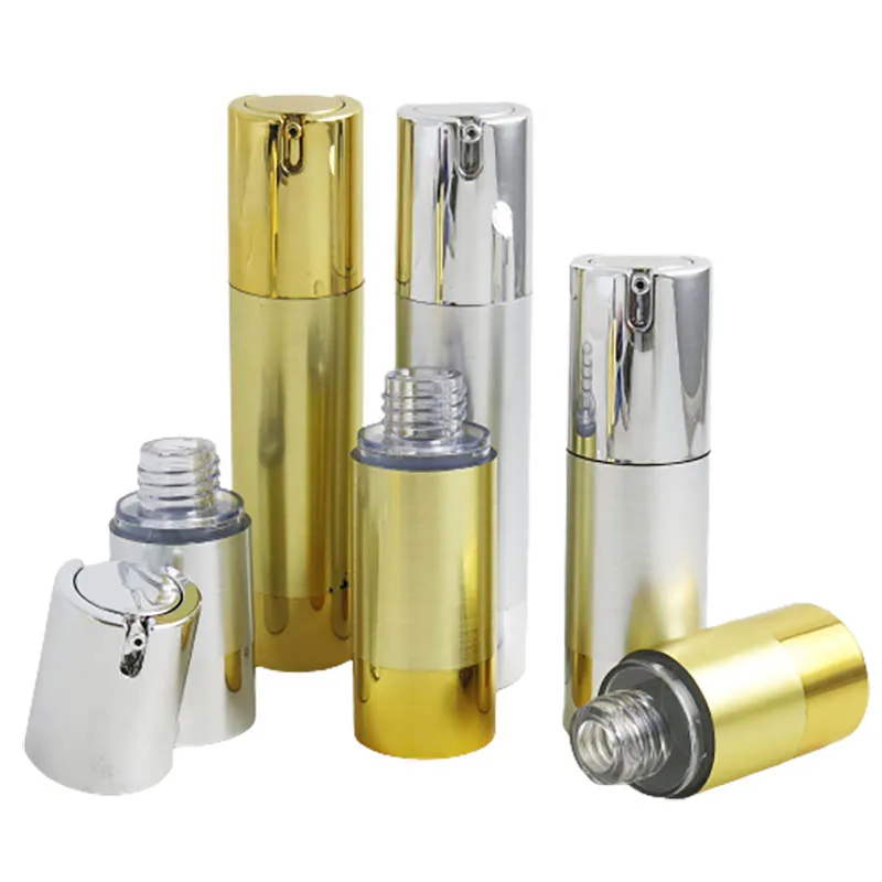 

15ml 30ml 50ml GOLD Aluminum Airless lotion Pump Bottle 1OZ Silver Airless Container 30ML Lotion Airless Packaging