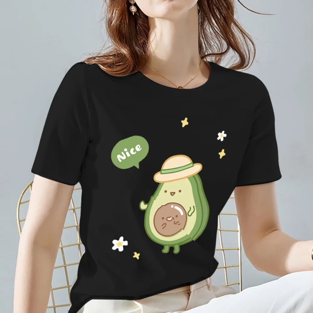 Kawaii Avocado การ์ตูน Harajuku เสื้อยืดผู้หญิงคุณภาพสูงสีดำการพิมพ์เสื้อแขนสั้นผู้หญิงเสื้อผ้า Dropshipping