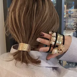 Liga de ouro laços de cabelo para meninas, rabo de cavalo titular, pérolas elásticas cabelo cordas, bandas punk, acessórios para cabelo carta gótica, moda feminina