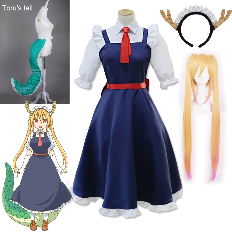 Anime Toru Cosplay Costume Miss Kobayashi's Dragon Maid Toru Wig Dress Dragon Tail Accessories Halloween Carnival Costumes