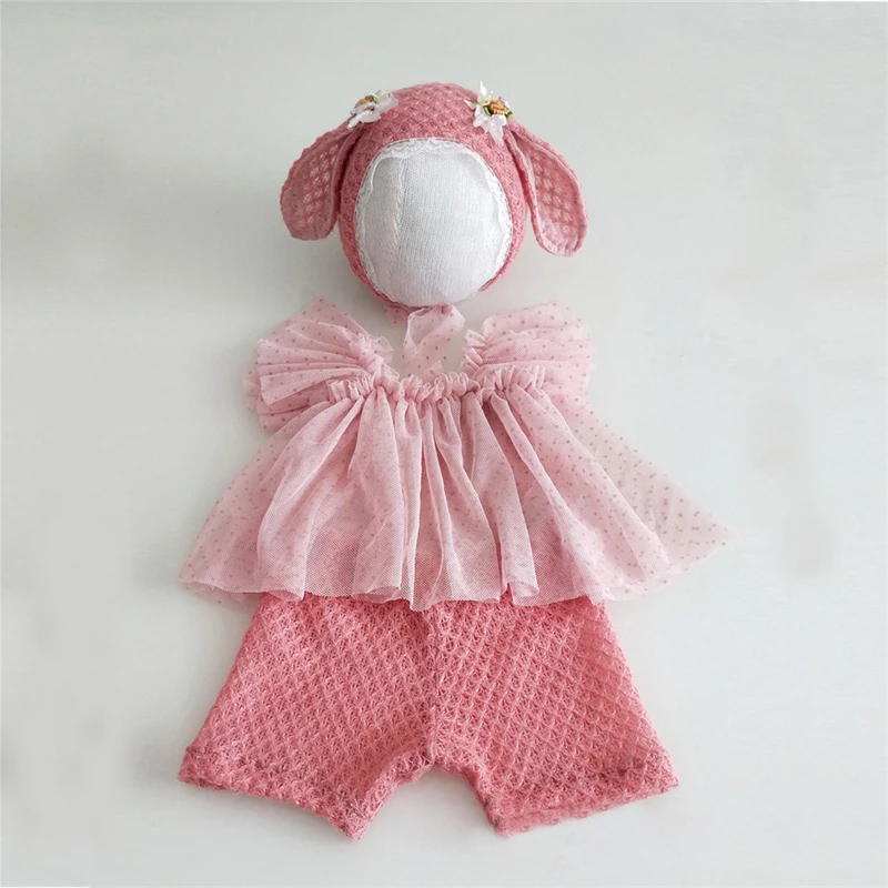 Baby Girl Photography Costumes Cute Bunny Hat Lce Top Shorts 3pcs Set Newborn Infant Souvenir Picture Clothing 100 Days