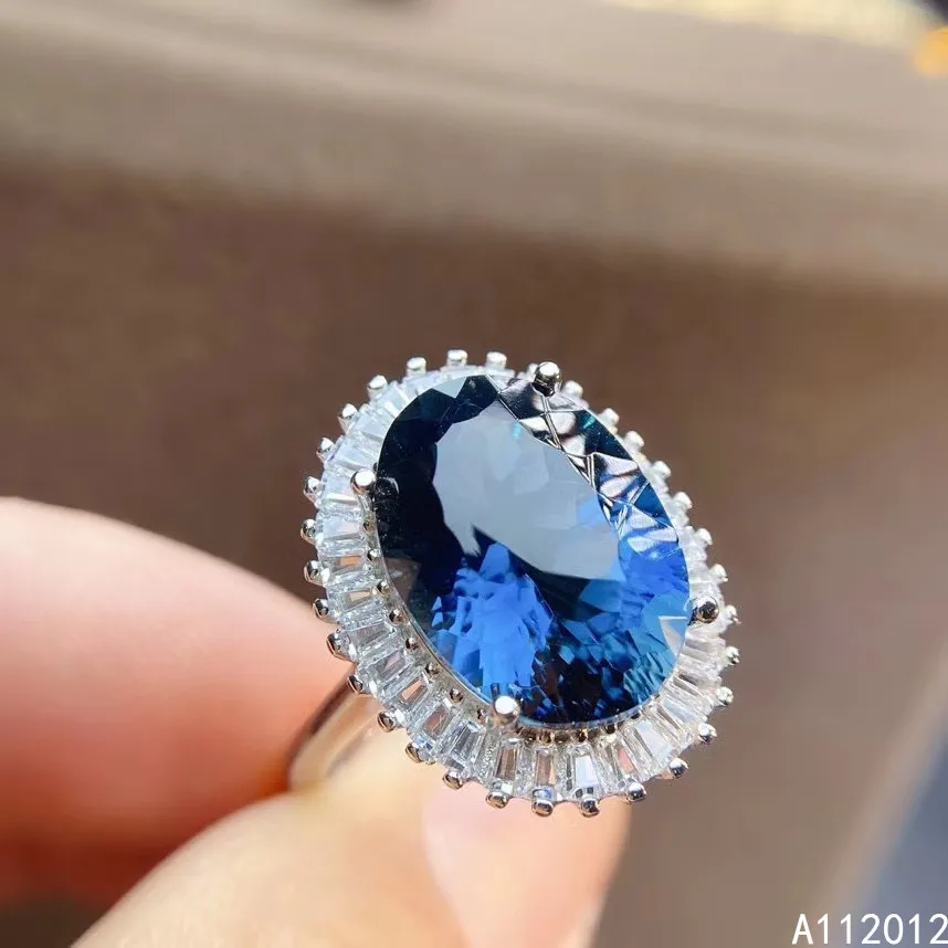 KJJEAXCMY fine jewelry S925 sterling silver inlaid natural blue topaz new girl noble ring support test Chinese style