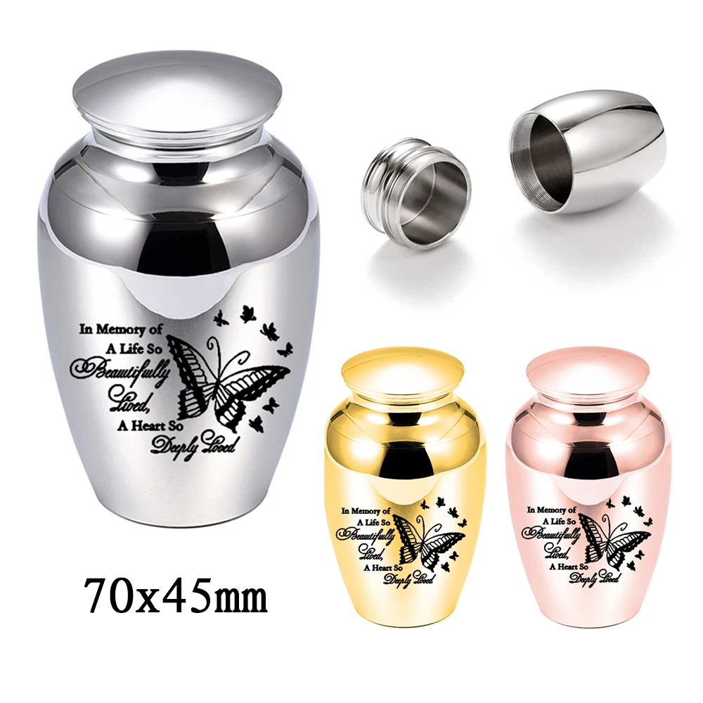 Small Aluminum Alloy Souvenir Cremation Urn, Small Memorial Urn for Ashes Mini Urn for Ashes Urn-with black packaging bag