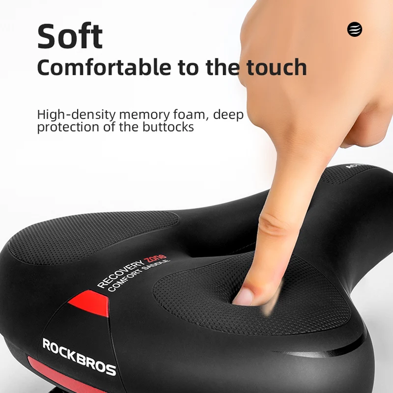 ROCKBROS Bike Saddle Rainproof PU Surface Soft Memory Sponge Shockproof Bike Seat MTB Road Saddle Reflective Bicycle Saddle Seat