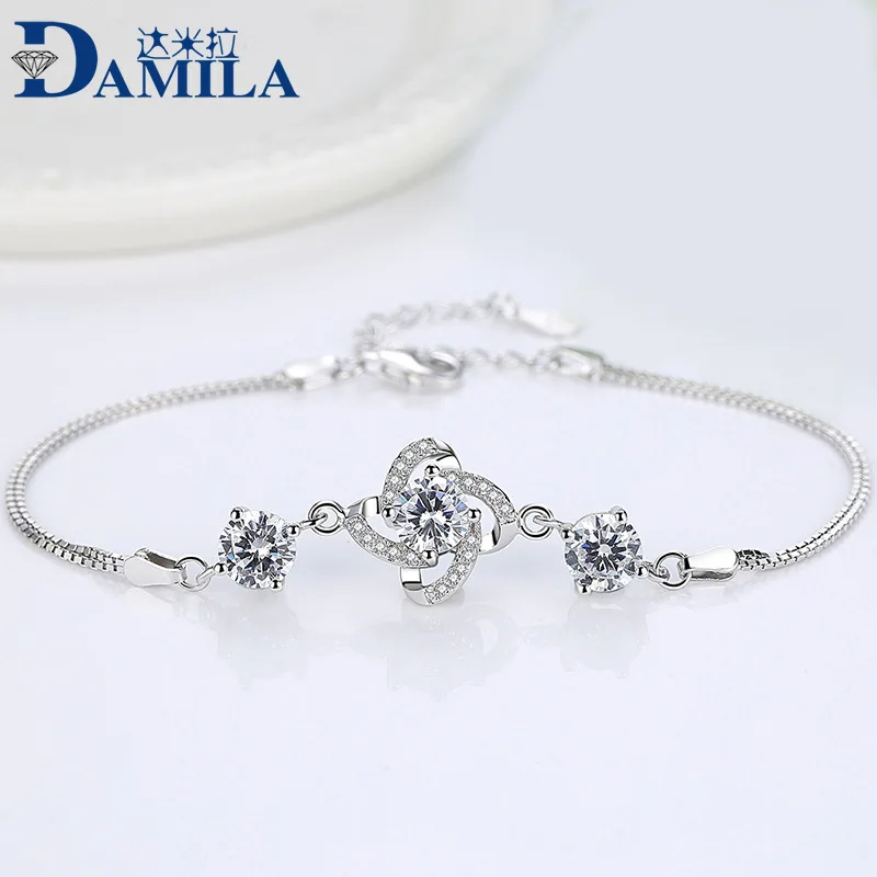 Fashion 100% real 925 Sterling Silver bracelets Jewelry white cubic zirconia S925 silver bracelet for women girls