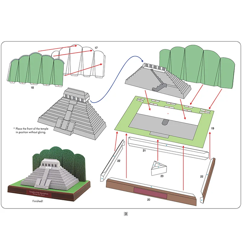 المكسيك معبد النقوش ثلاثية الأبعاد ورقة نموذج البيت ورق كرافت لتقوم بها بنفسك الفن اوريغامي بناء في سن المراهقة الكبار اليدوية الحرفية اللعب QD-146