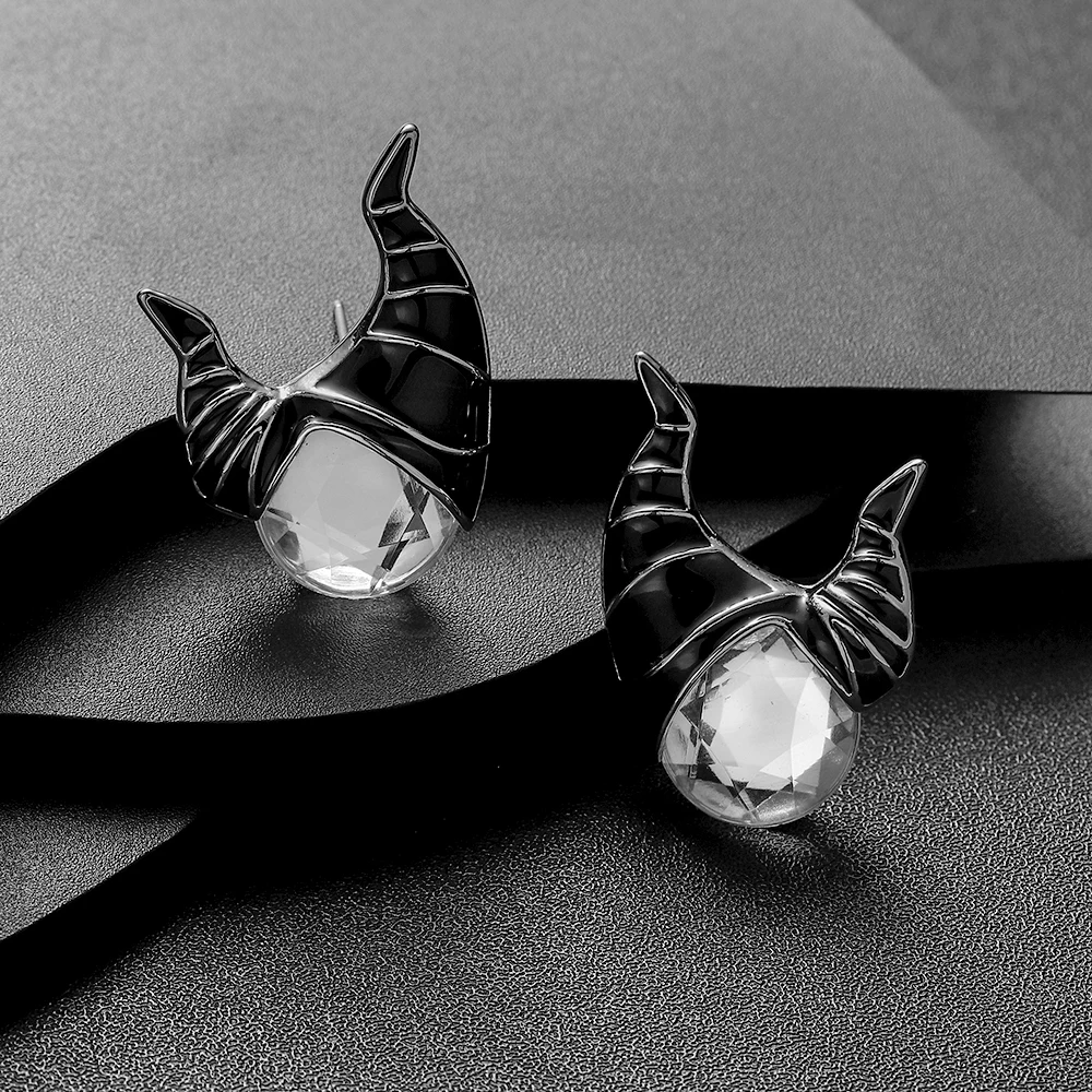 Villain Earrings Maleficent Trendy Jewelry Party Stud Earrings Women Gift Cosplay Witch Horns Crystal Earring Enamel Black Queen