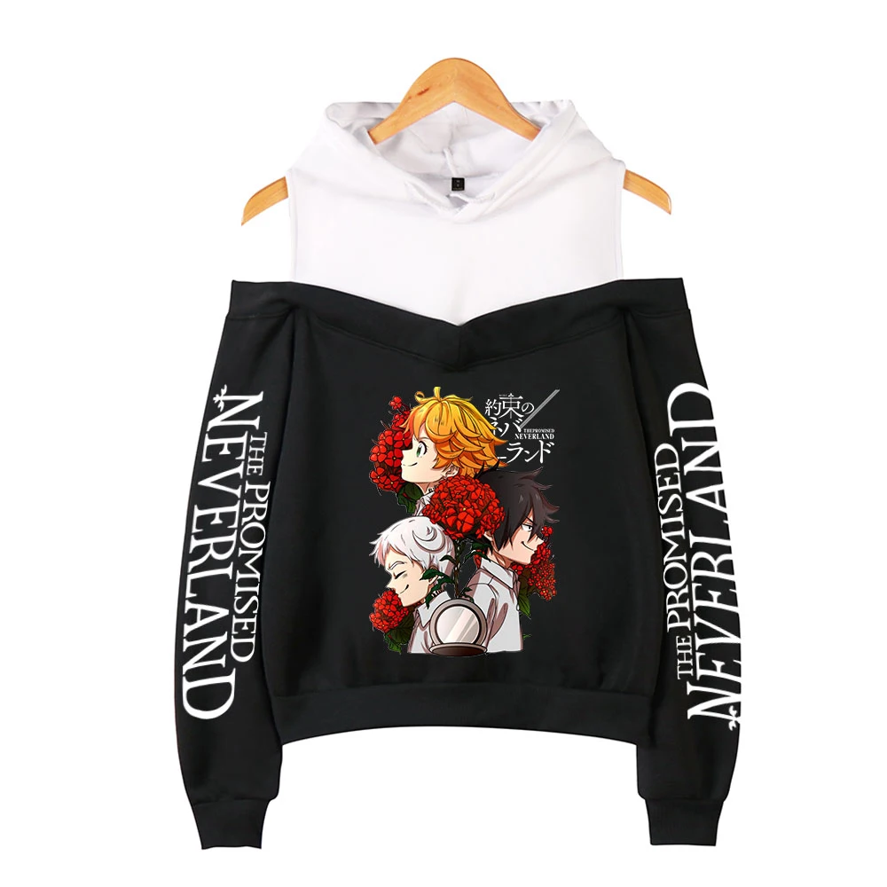 

The Promised Neverland 2 Japanese manga Off-shoulder Hoodies Sweatshirts Sexy Women's Wear Autumn Leisure girls Pullovers