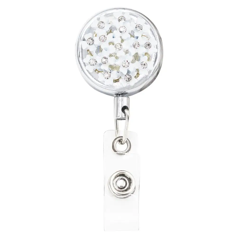 Bling Flowers Pearl Badge Reel ID Retractable Badge Holder Belt Clips Metal Heavy Duty Steel Wire Cord 3 Pack image 3