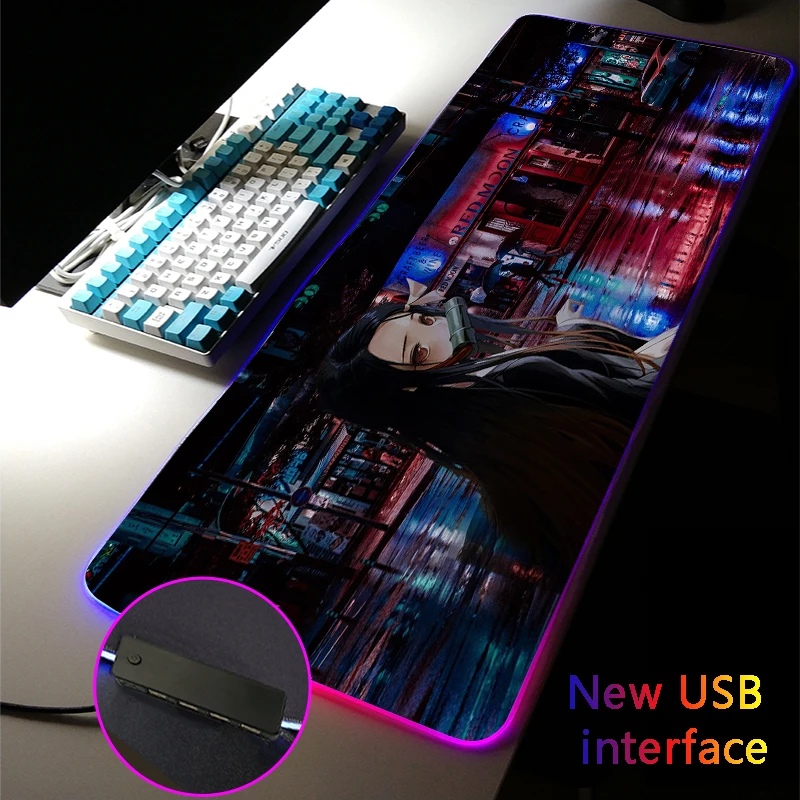 Demônio slayer rgb mouse pad multi-interface anime sexy menina nezuko quatro hub usb docking grande mousepad typec interface esteira de mesa