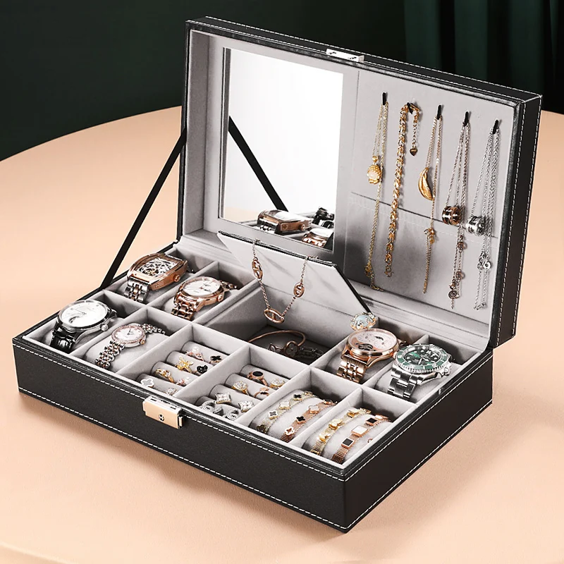 

8 Slot Watch Box Cases Jewelry Storage Box Organizer for Men Women PU Leather Lockable Watch Holder with Ring Storage