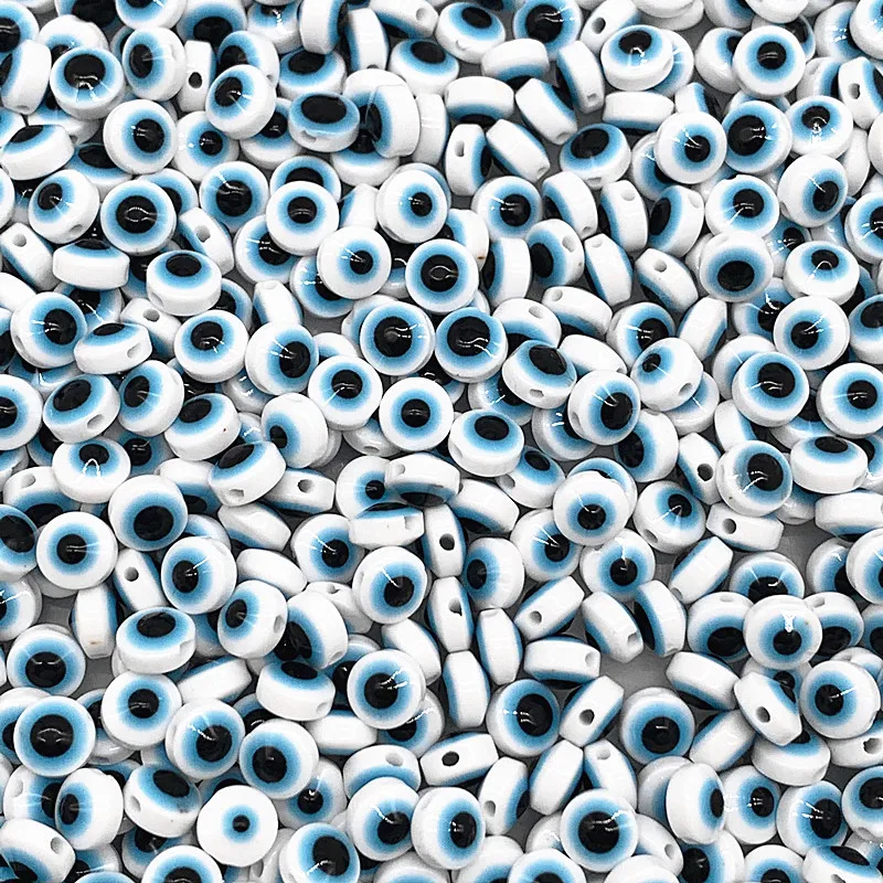 

HOT 50PCS 8/10mm Porcelain White Oval Beads Evil Eye Resin Spacer Beads for Jewelry Making DIY Bracelet Beads