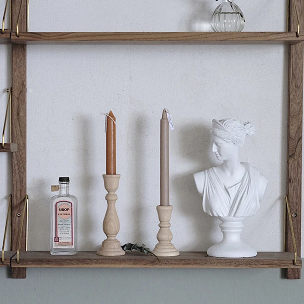 Set di 3 portacandele rustici in legno, finitura bianca anticata