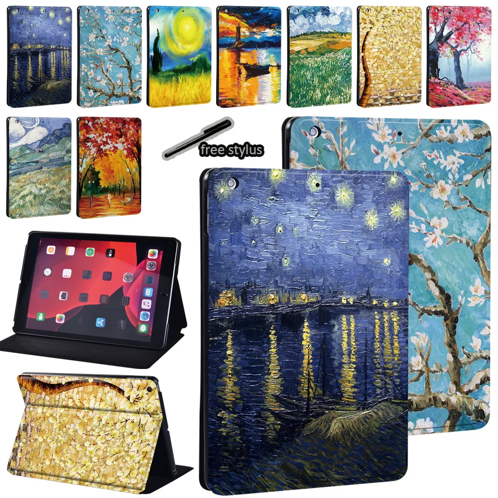 Case for Apple IPad 2021 9th Generation 10.2 Inch Oil Painting Print Series Pattern PU Leather Portable Tablet Stand Cover Case