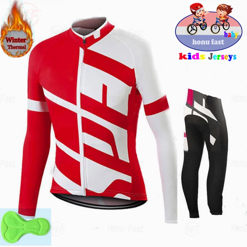 New Baby Team Cycling Clothes Kids 2022 Winter Cycl Jersey Set Thermal Fleece Bike Long Sleeve Clothing Children Outdoor Uniform