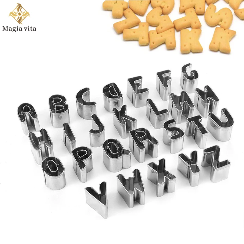 

DIY 26 Pcs Stainless Steel Alphabet Number Letter Cookie Mold Sugar Craft Fondant Biscuit Cutter Set Cake Decorating Tools