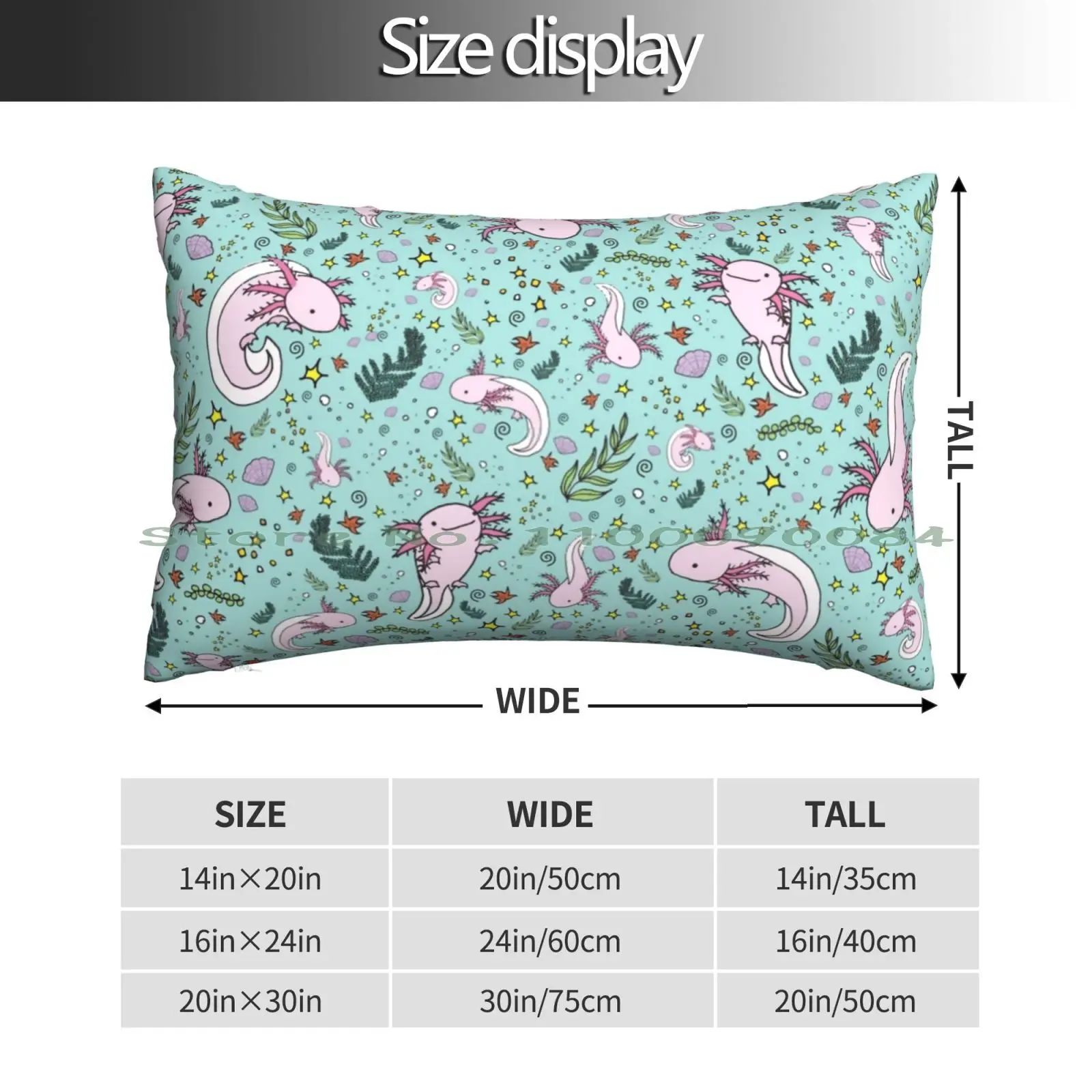 Axolotl Pillow Case 20x30 50*75 Sofa Bedroom Axolotl Pattern Axolotl Design Cute Axolotls Axolotl Products Long Rectangle