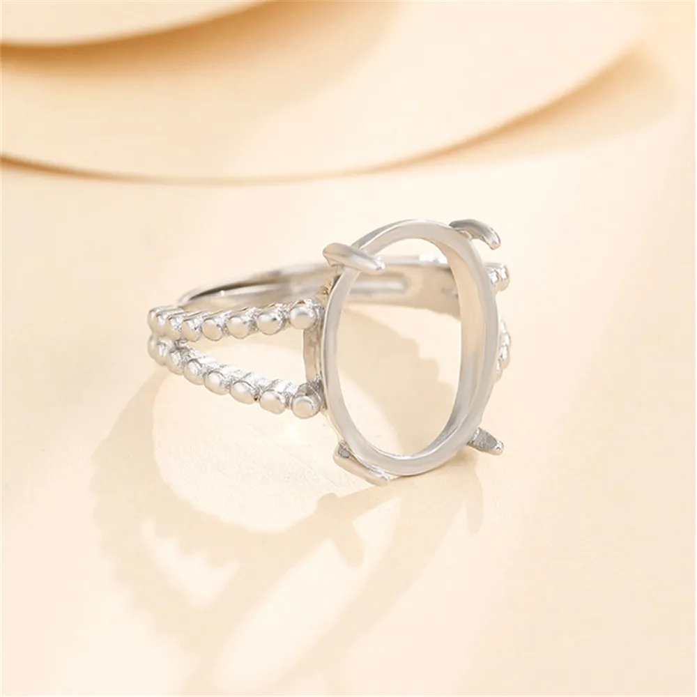 Ring Blank for 10x11mm/12x14mm/12x16mm/13x18mm Oval Cabochons White Gold Plated 925 Silver Adjustable Ring SR0229