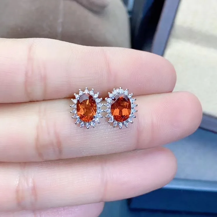 Engagement Earring High Quality vivid orange Natural and Real Garnet earring  925 sterling silver earrings