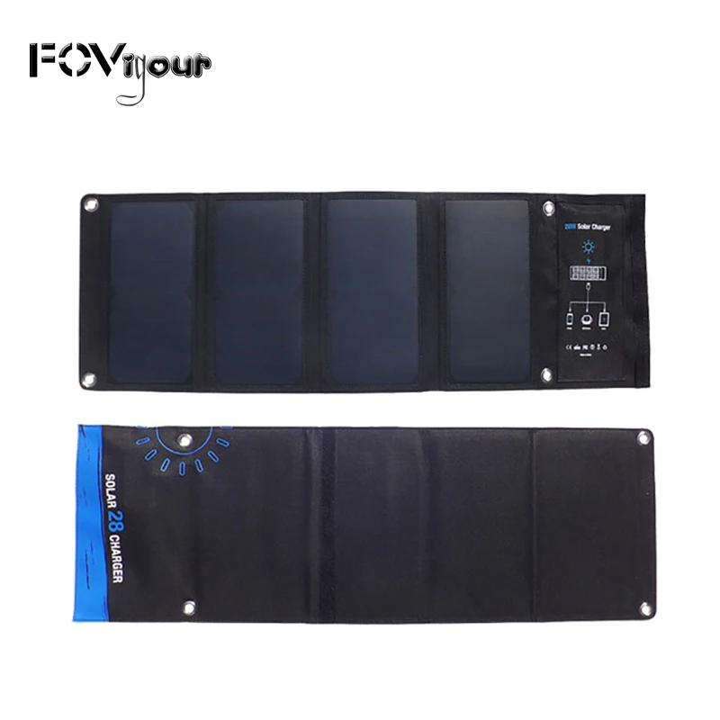 Fovigour 28W Folding Cellphones USB Portable Solar Panel Fast Charging Mobile  Phone Waterproof Solar Charger