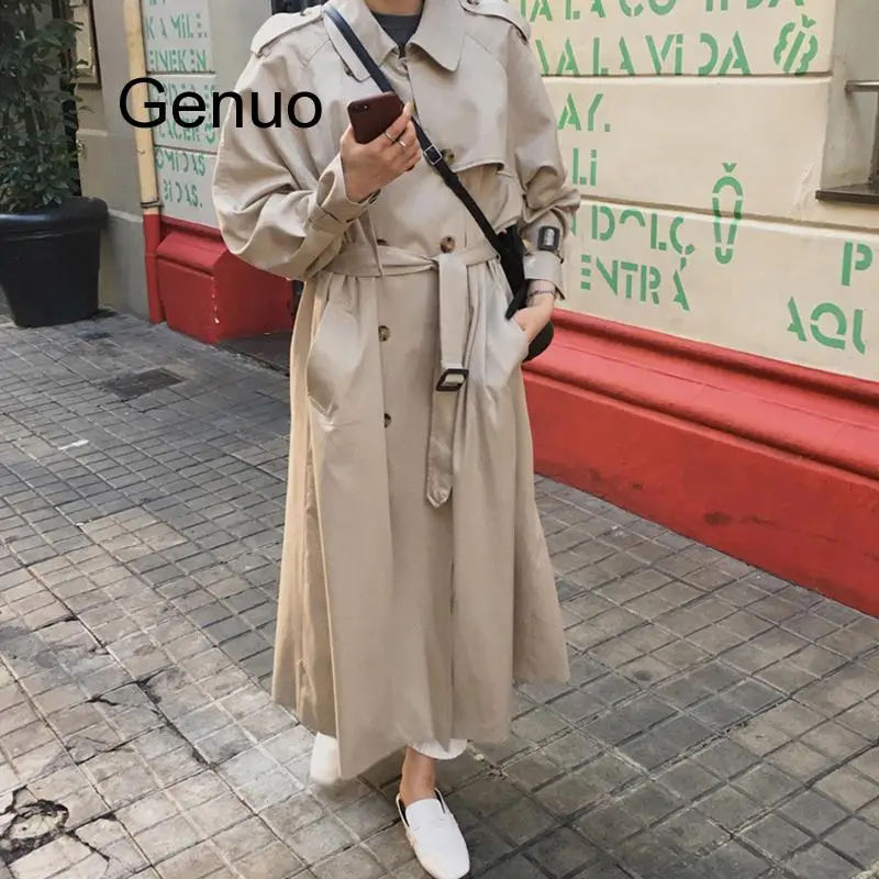 

British Double Breasted Oversized Long Trench Coat Women Windbreaker Fashion Female Turn-down Collar Long Overcoats Winter 2020