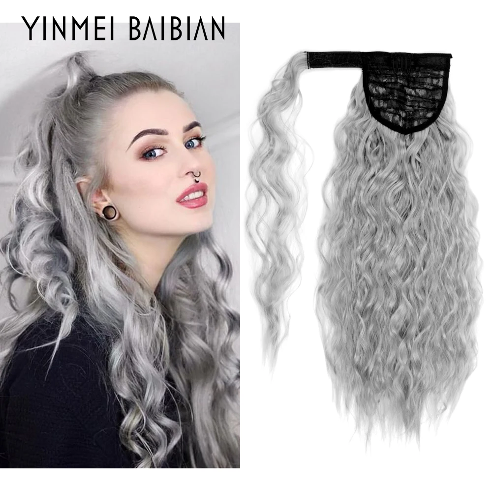 Yinmei Baibian 18inch 45CM Chip-In Ponytail Hair Extension Kinky Curly Long Synthetic Wrap Around Fake Ponytail Curly Pony Tail