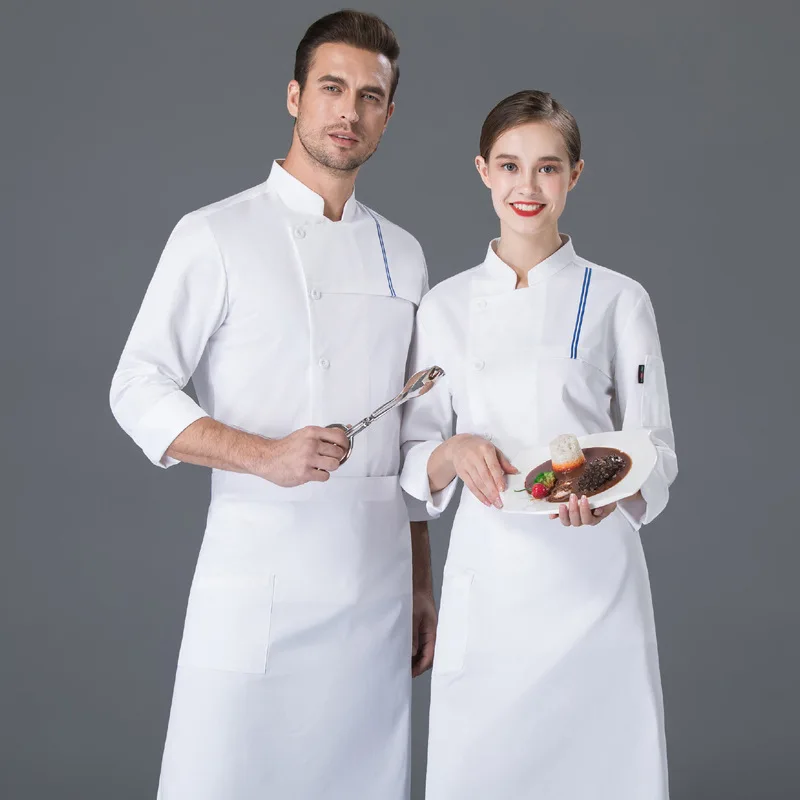 Uniforme de chef de cozinha respirável., roupas de chef de padaria com manga longa e serviço de alimentos.