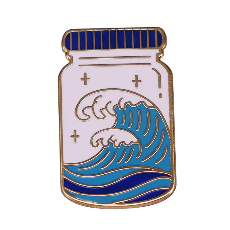 Sea Wave In Jar Enamel Pin Magic Potion Waves Ocean badge brooch Fantasy Adventure Travel Summer  Surf surfing jewelry