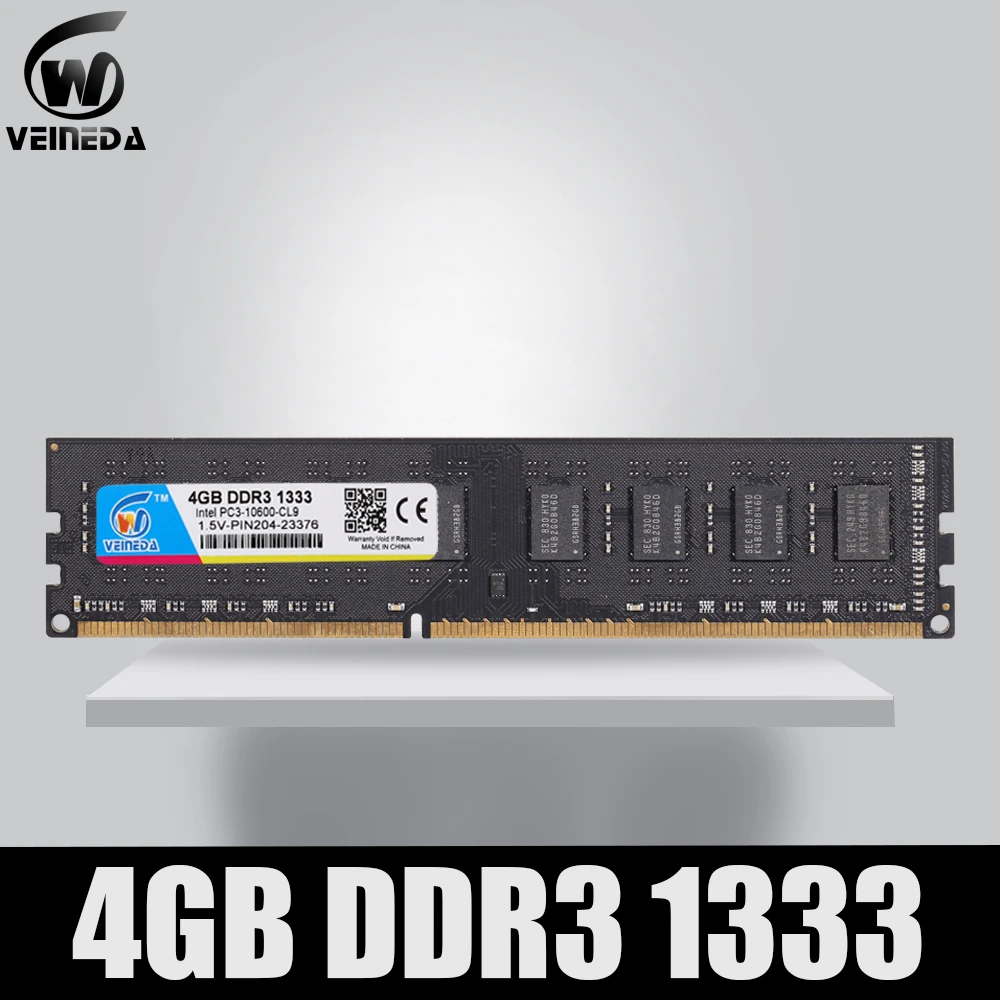 VEINEDA Dimm Ram DDR3 4 gb 1333Mhz ddr 3 PC3-10600 Compatible 1066 ,1600 Memory 240pin for All AMD Intel Desktop