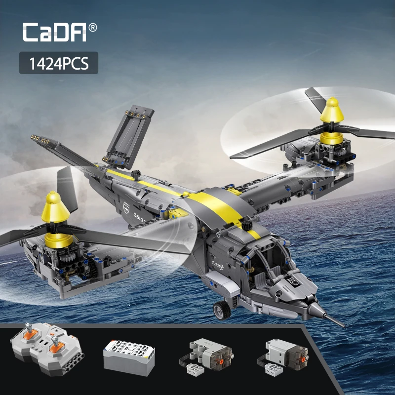 Cada 1424pcs Weapon RC Rotorcraft Fighter Building Blocks City Remote Control Airplane Helicopter Bricks Toys Boys