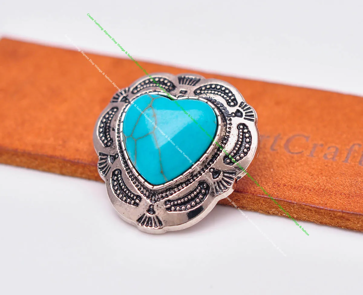 10X Silber Indische Blume Kunst Echt Grün Liebe Herz Türkis Leathercraft Haar Zubehör Nähen Schaft Taste Concho Verschluss – Detail 18