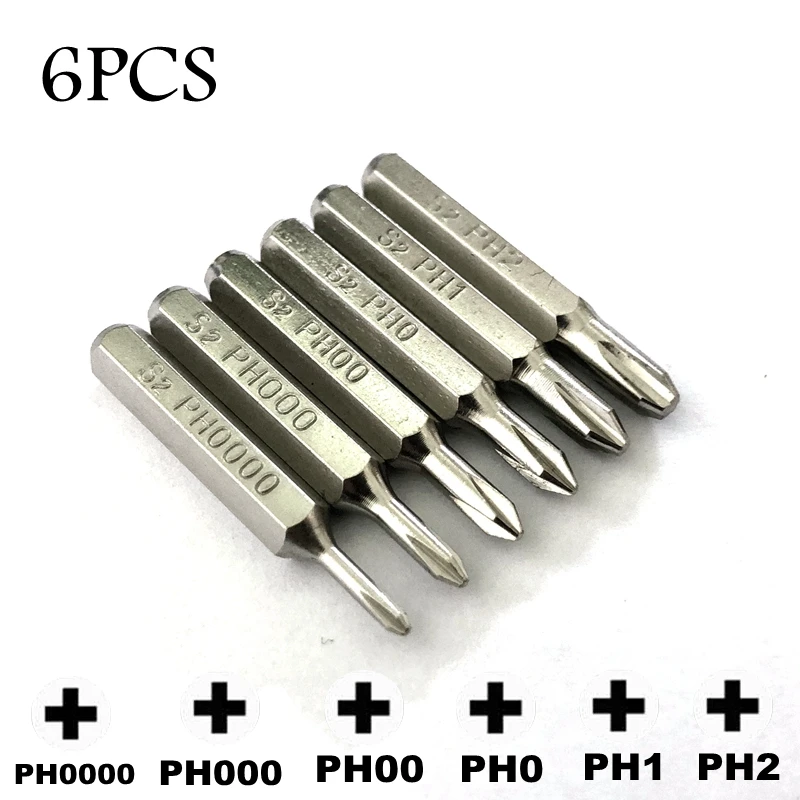 6pcs Precision phillips PH0000 Screwdriver Bits set H4×28mm 4mm 3/25 inch battery Repairing hand tools key to open iphone PH1/2