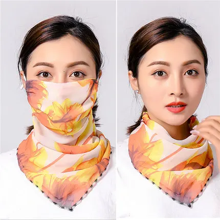 2020 New Style Cycling Face Mask Summer Silk Scarf Sun Protection Printed Mouth Cover Breathable Hiking Riding Neck Mask