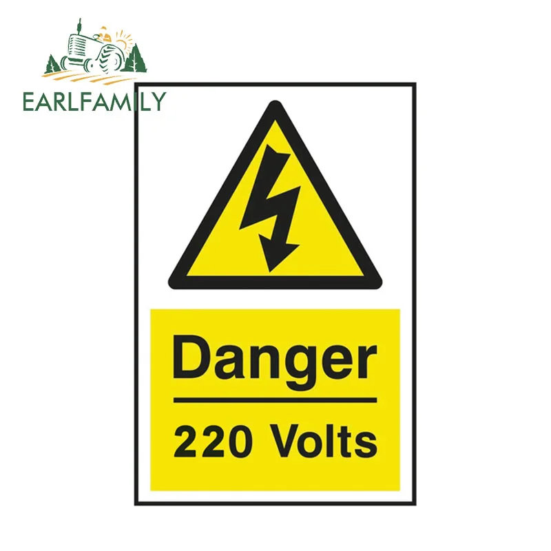 EARLFAMILY 13cm x 8.45cm DANGER 220/440Volts Sticker Electric Warning Safety for Door Laptop Tablet Decal Waterproof Car Sticker