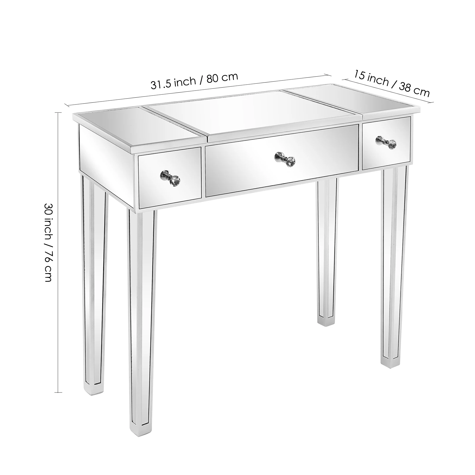 Flip Glass Mirrored Makeup Table Dressing Desk Dresser Anti-Scratch and Rust-Free Easy Assemble Clean[US-Stock]